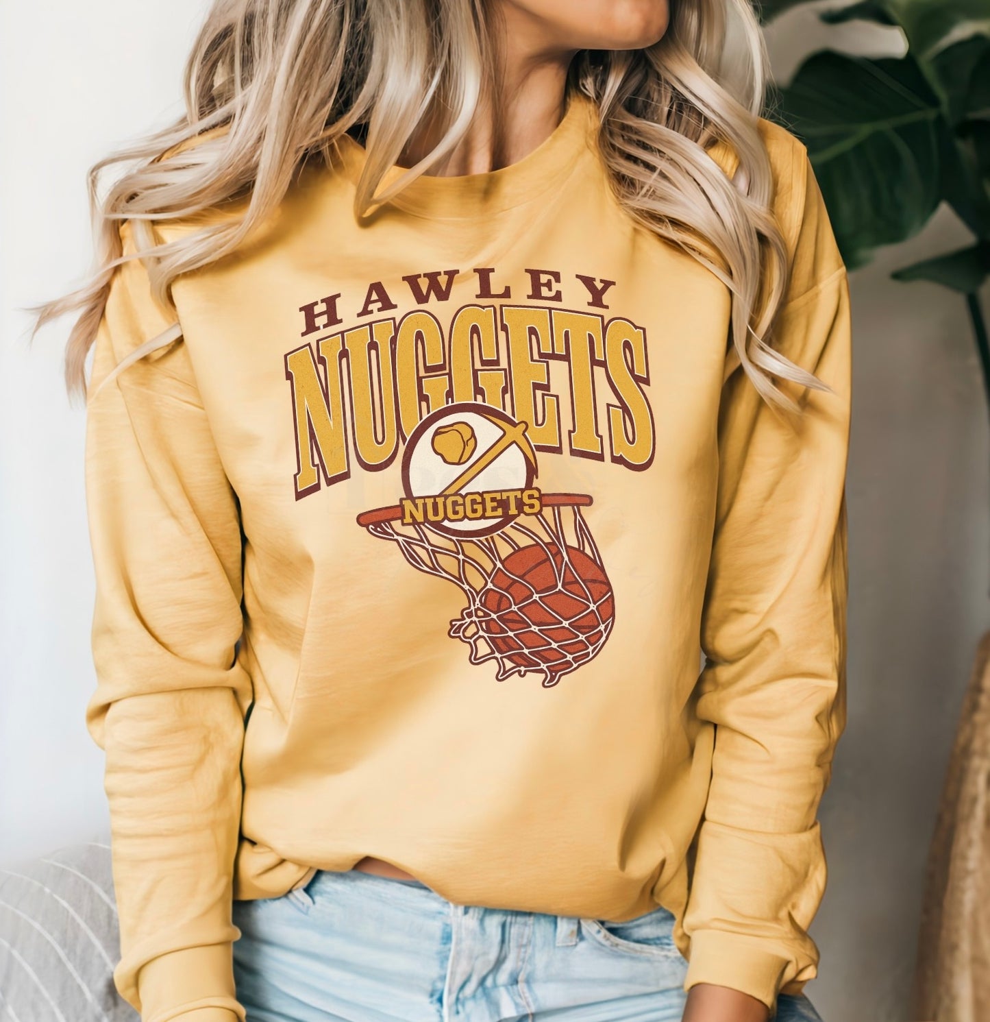 Hawley Nuggets Retro Basketball Sweatshirt – Mustard Crewneck