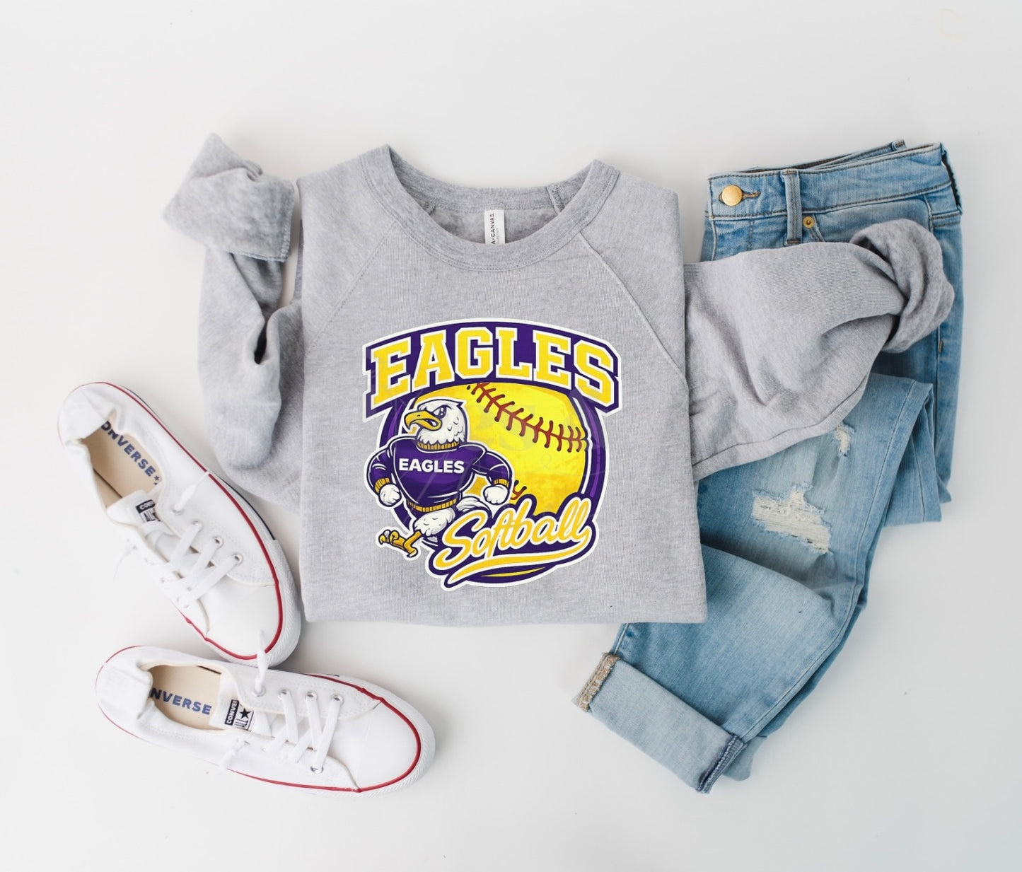 Eagles Softball Crewneck – Purple & Gold