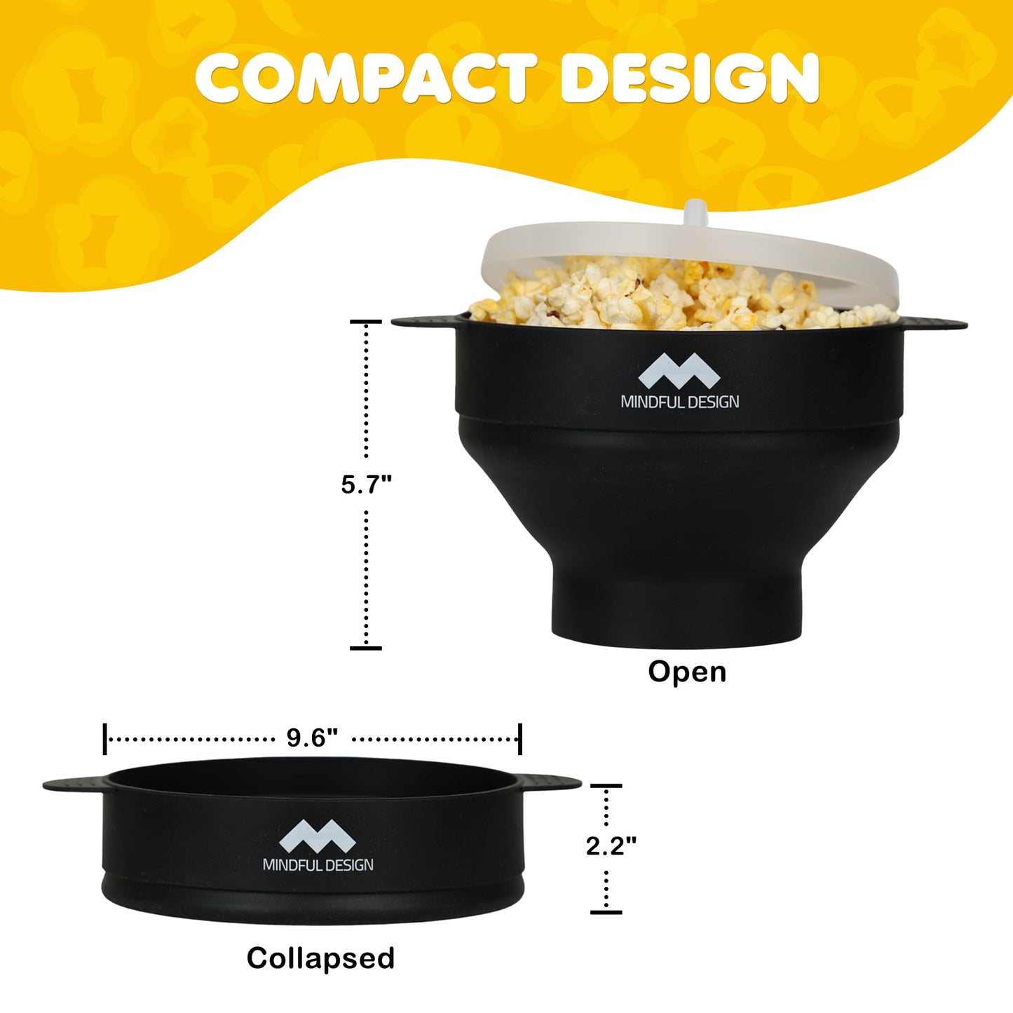 The Original Mindful Design Microwave Popcorn Popper - Silicone Bowl, BPA-Free & Dishwasher Safe (Cyan)