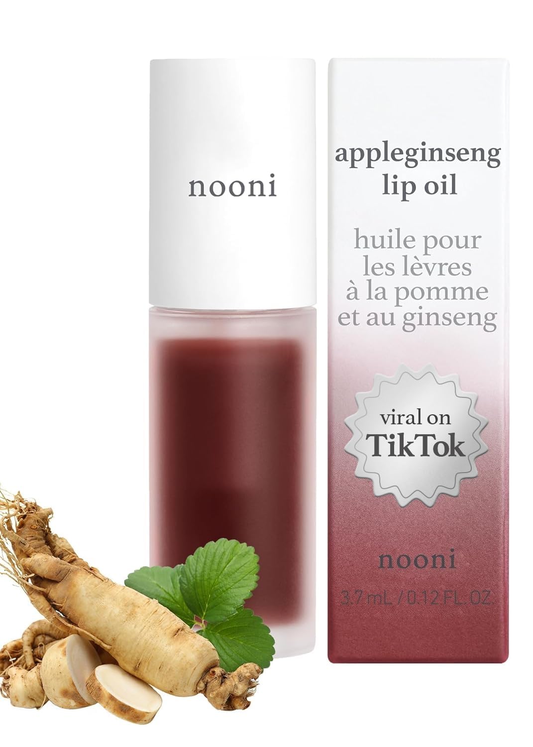 NOONI Korean Vegan Lip Oil - Appleginseng | Lip Stain, Gift, Long-Lasting, Moisturizing, Plumping, Revitalizing for Dry Lips, Waterproof, No Peel Off, Korean Lip Tint 0.12 Fl Oz