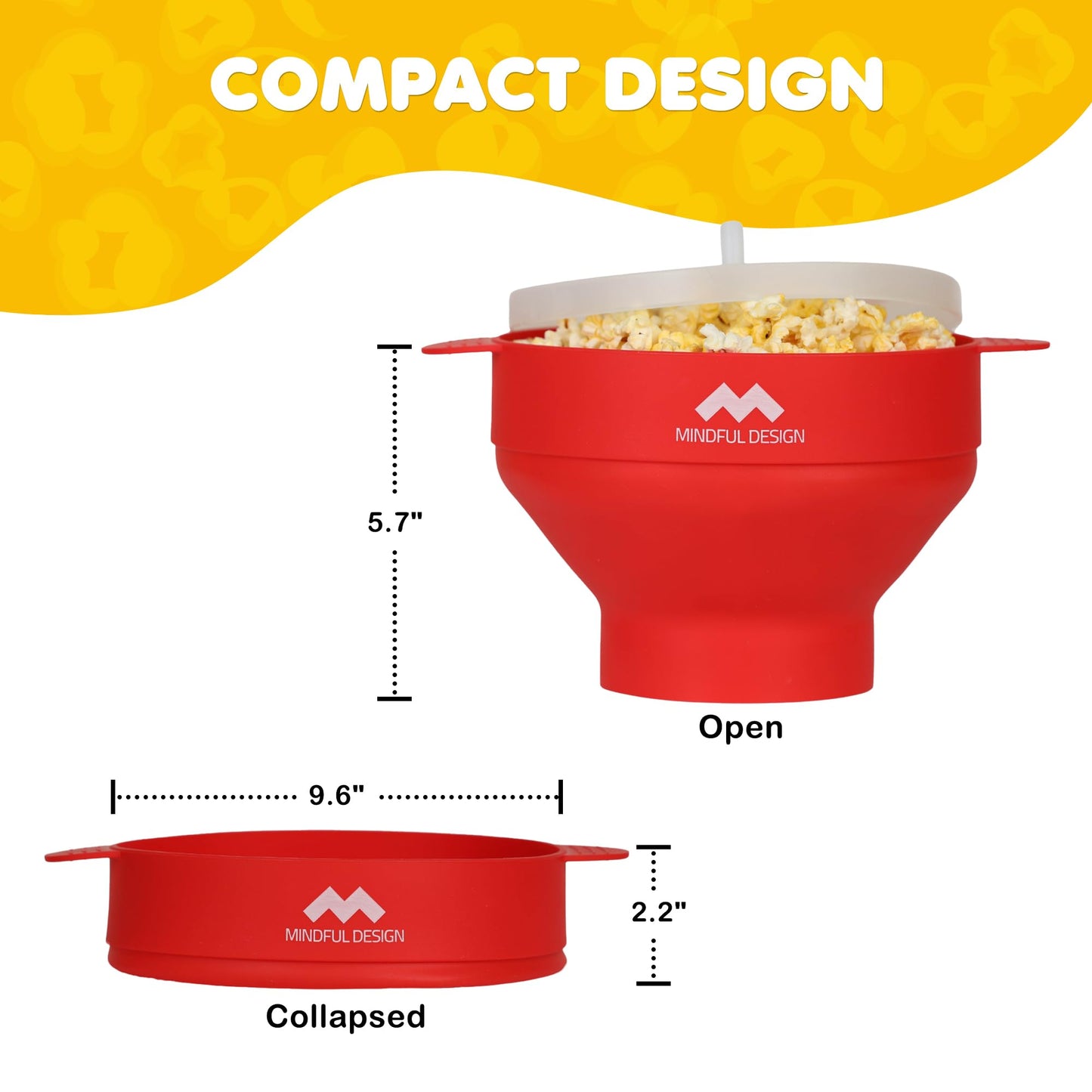 The Original Mindful Design Microwave Popcorn Popper - Silicone Bowl, BPA-Free & Dishwasher Safe (Cyan)