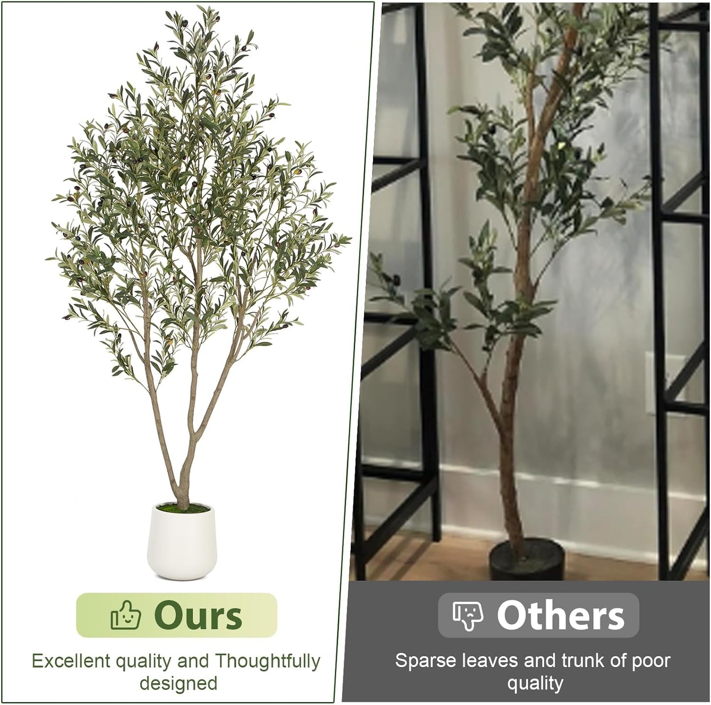 Olive Trees Artificial Indoor, 7FT Tall Faux Olive Tree with White Tall Planter, Artificial Plants with Natural Wood Trunk and Lifelike Fruits for Home Office Decor