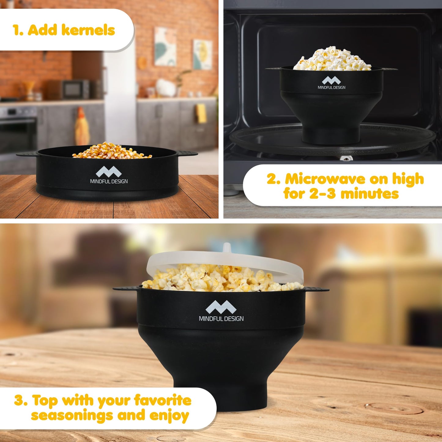 The Original Mindful Design Microwave Popcorn Popper - Silicone Bowl, BPA-Free & Dishwasher Safe (Cyan)