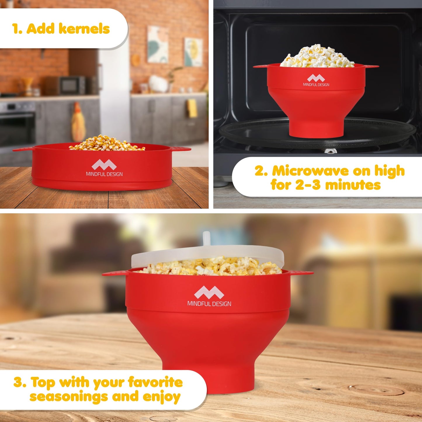 The Original Mindful Design Microwave Popcorn Popper - Silicone Bowl, BPA-Free & Dishwasher Safe (Cyan)