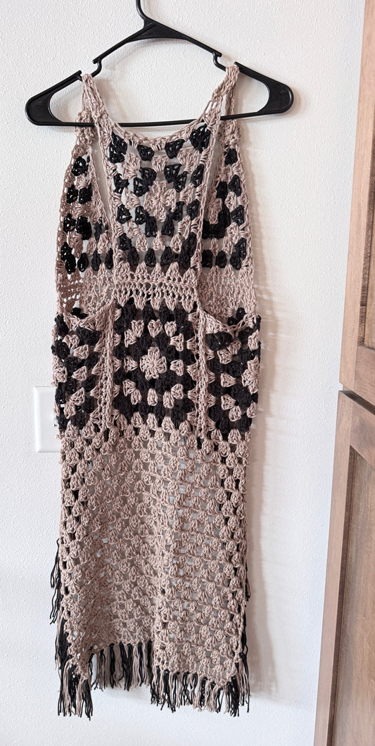 Boho Crochet Swim Cover Up with Fringe | Granny Square Beach Dress