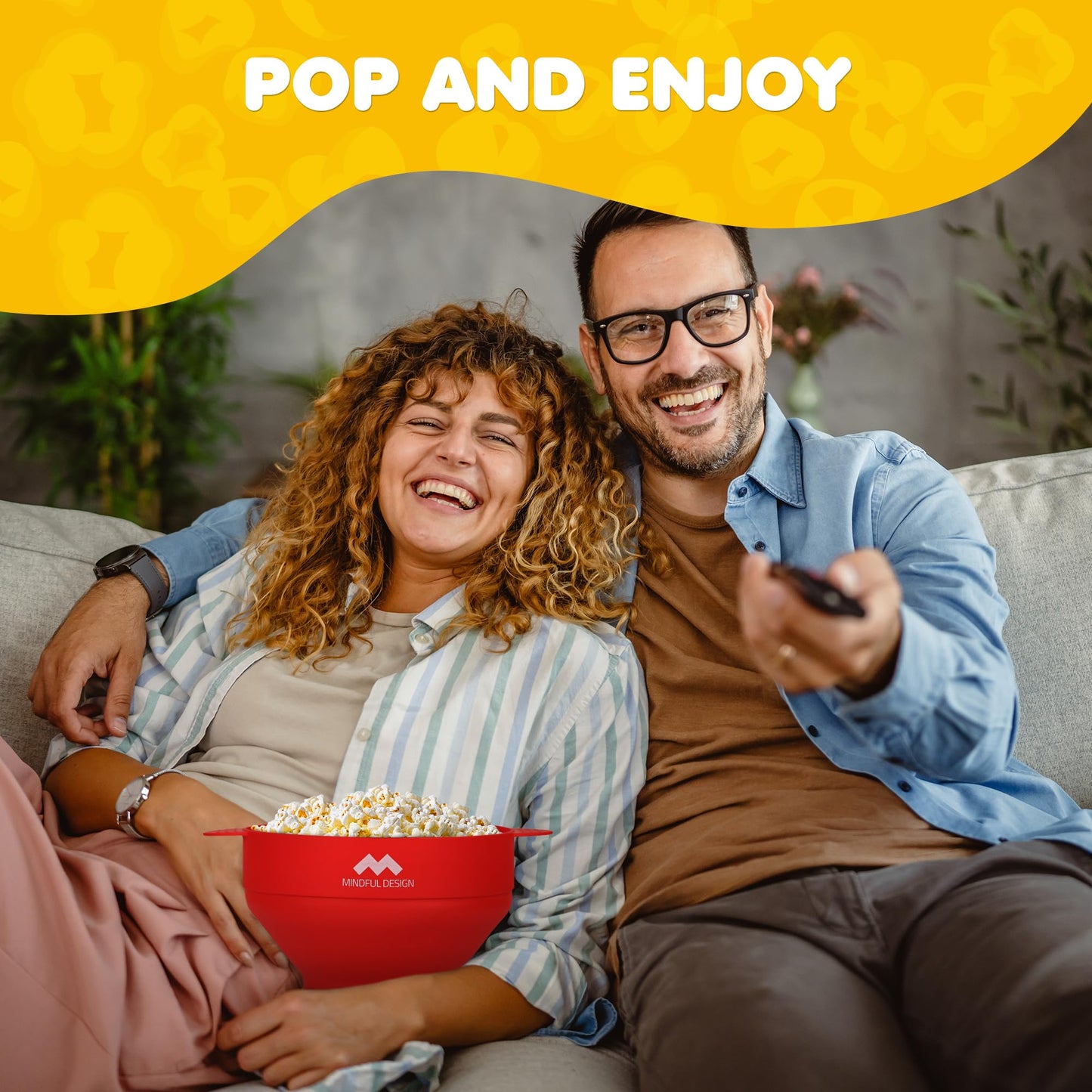 The Original Mindful Design Microwave Popcorn Popper - Silicone Bowl, BPA-Free & Dishwasher Safe (Cyan)