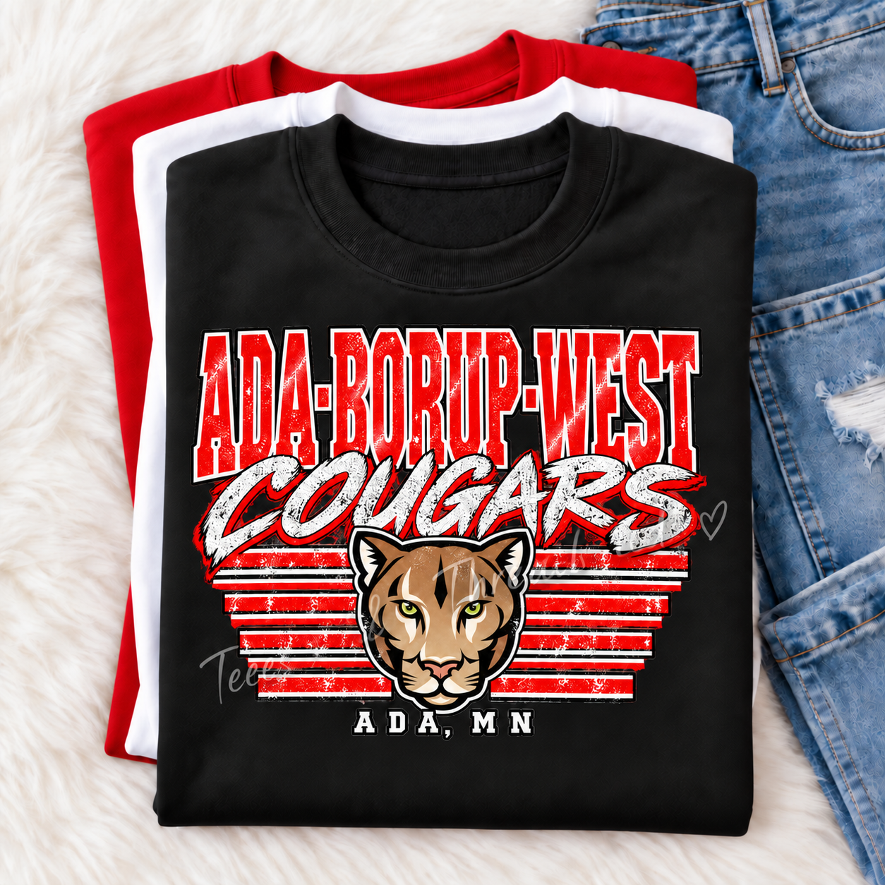Ada-Borup-West Cougars Vintage Stripe Crewneck