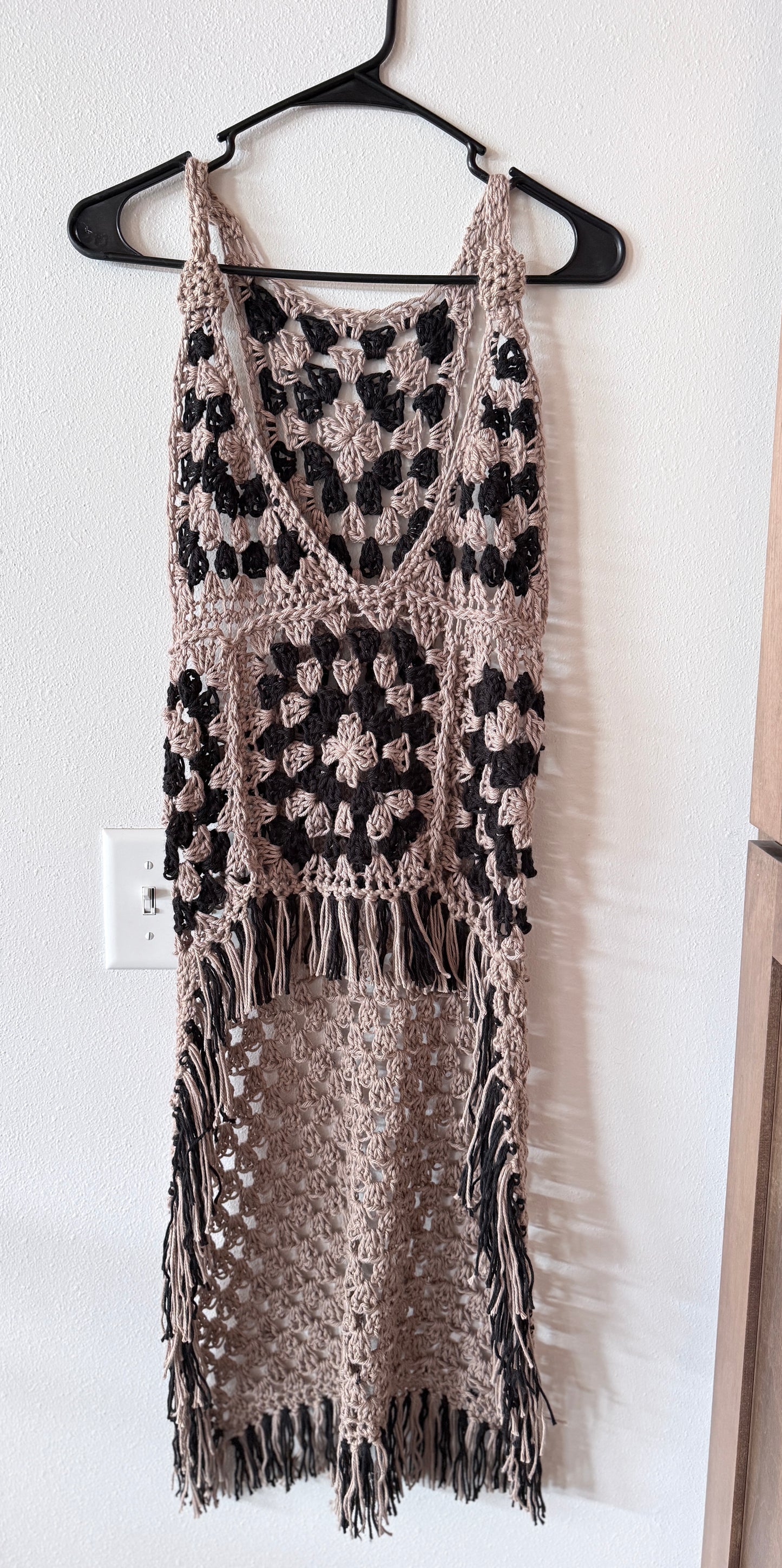 Boho Crochet Swim Cover Up with Fringe | Granny Square Beach Dress