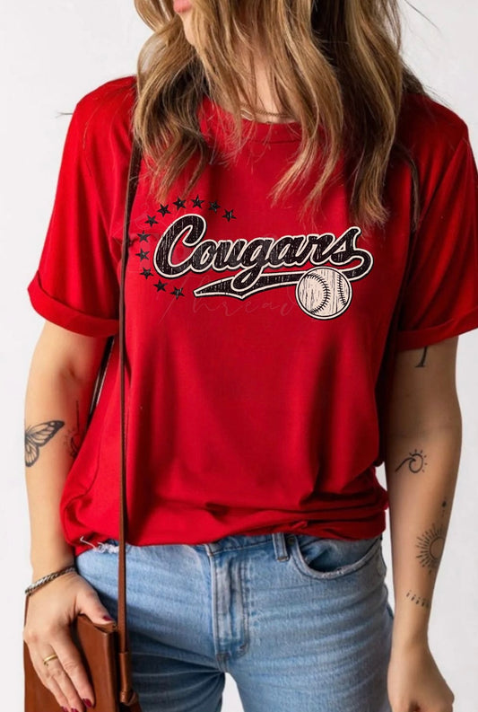Cougars Baseball Script Tee