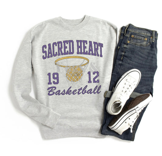 Sacred Heart Basketball Vintage Crewneck | Purple & Gold Retro Sweatshirt