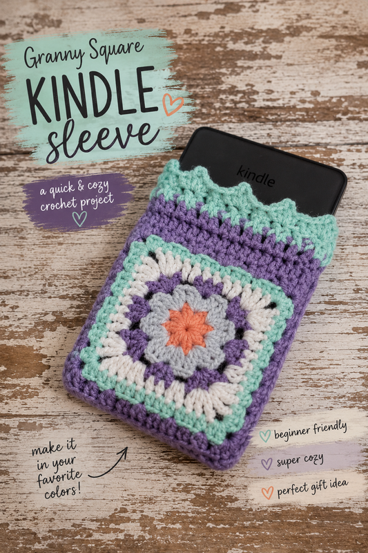 Handmade Granny Square Crochet Kindle Sleeve